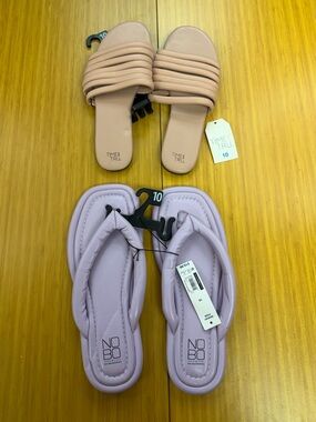 Lot Of 2 TIME and TRU Womens Sandals Size 10 Multi Band Slides Blush Purple